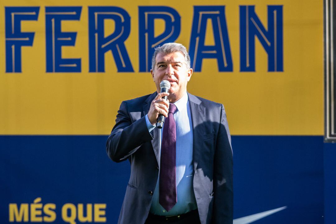 Joan Laporta, durante la presentación de Ferran Torres