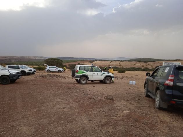 Imagen de los efectivos desplegados en la zona del incendio en el término de Viso del Marqués