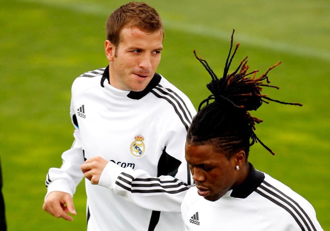 Rafael Van der Vaart y Royston Drenthe, durante un entrenamiento con el Real Madrid