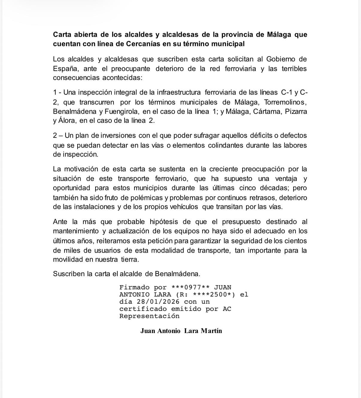 Cartas de los alcaldes de la Costa del Sol