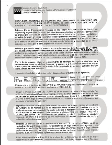 Expediente de reintegro de los pagos indebidos por parte de la Dirección General de Justicia