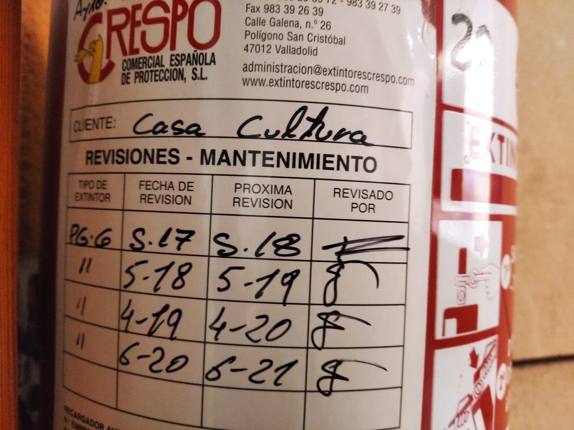 Uno de los 642 extintores con la revisión caducada
