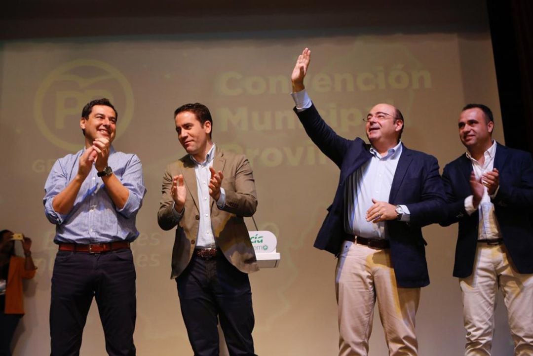 Juanma Moreno, Teodoro García, Sebastián Pérez y Francisco Rodríguez, en la convención del PP de Granada celebrada en Alhendín