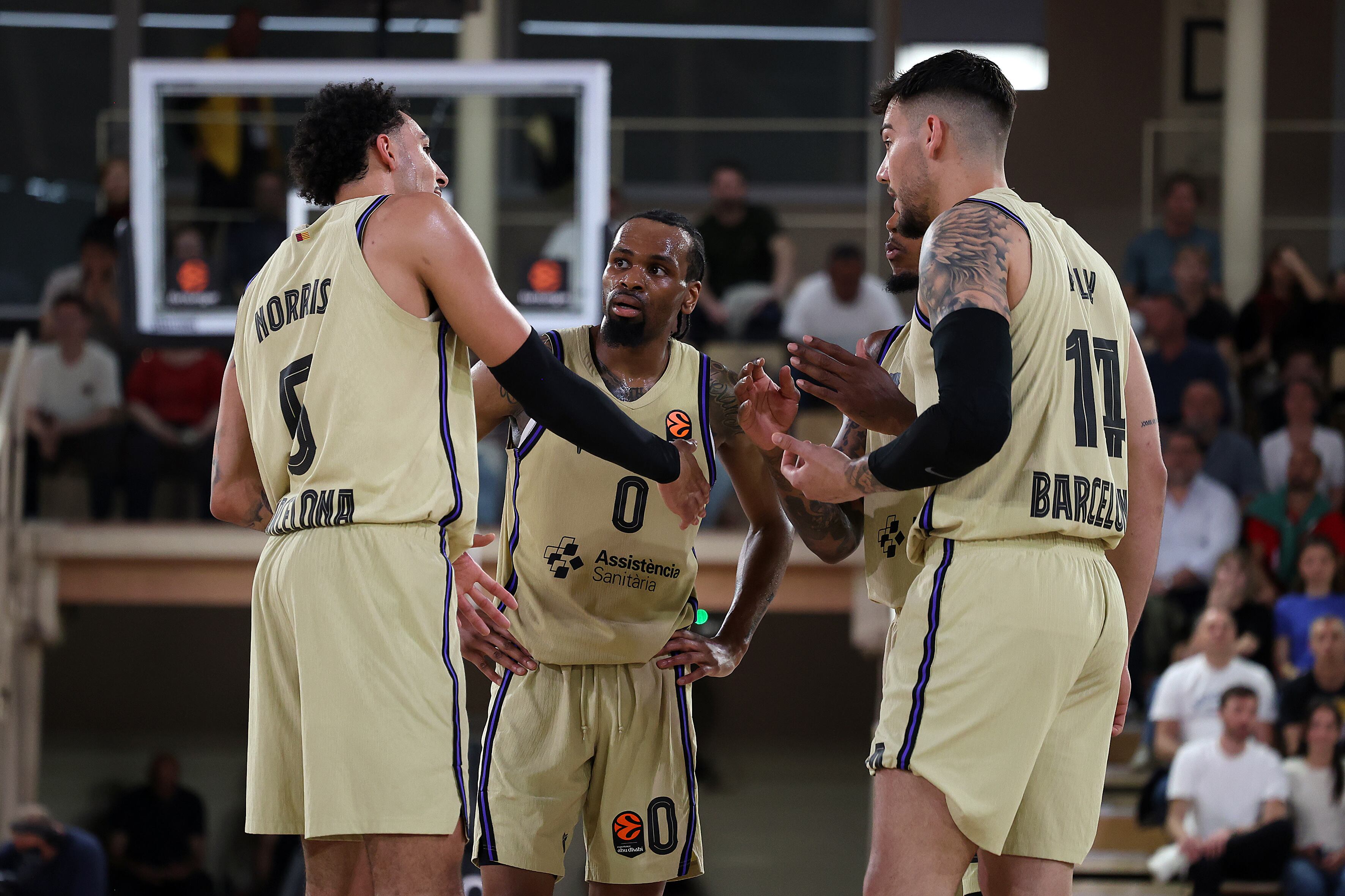 MONTE CARLO, FRANCE - APRIL 10: The players of FC Barcelona disappointed during the EuroLeague Regular Season Round 37 match between AS Monaco and FC Barcelona at Salle Gaston Medecin on April 10, 2026 in Monte Carlo, France. (Photo by Alfonso Cannavacciuolo/Euroleague Basketball via Getty Images)