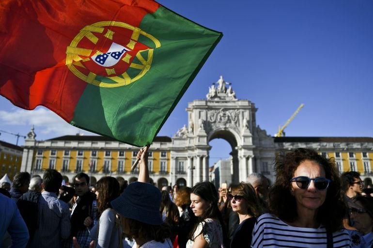 Protesta en la Plaza del Comercio de Lisboa en octubre de 2017