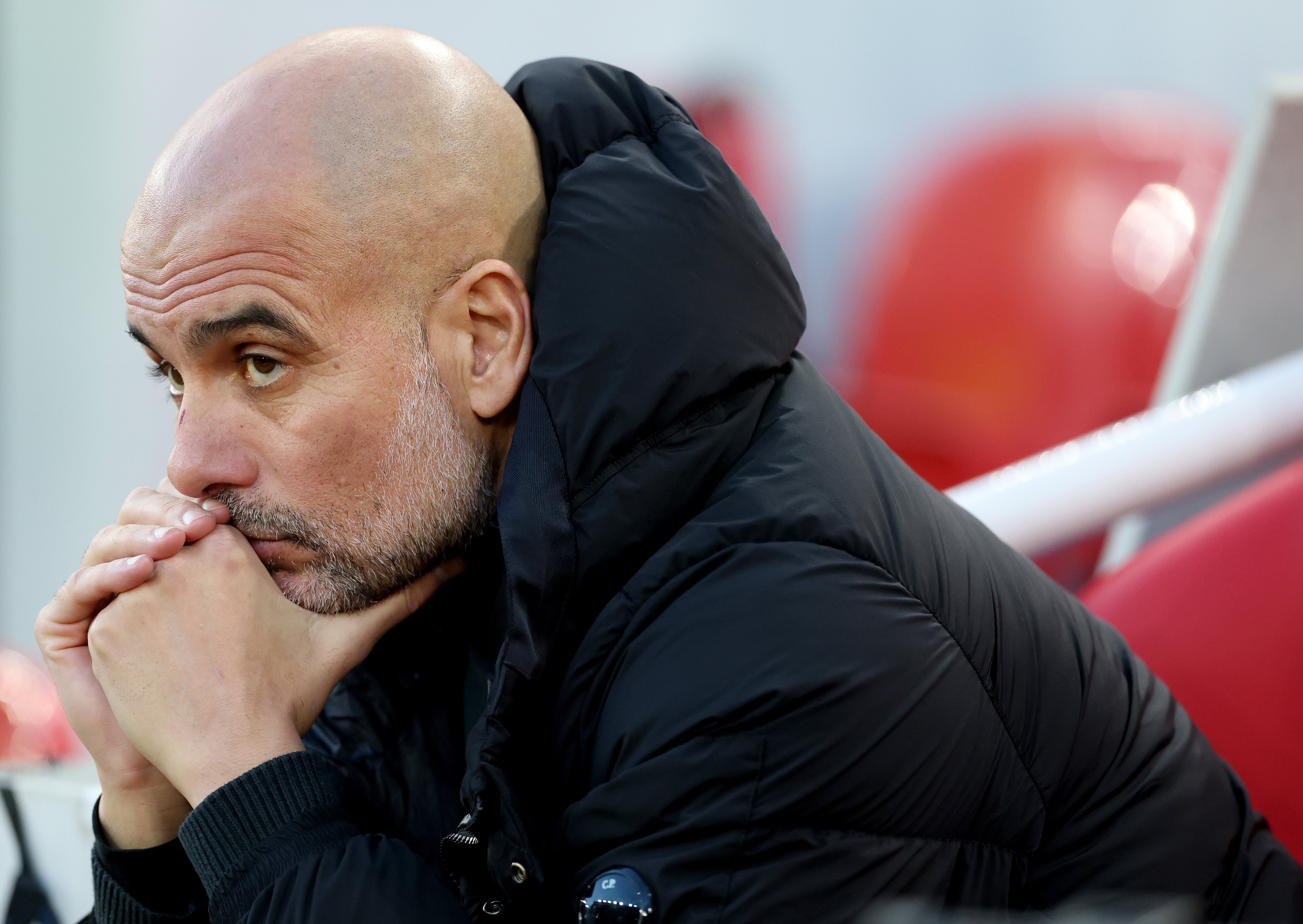 Pep Guardiola, durante el partido entre el Liverpool y el Manchester City