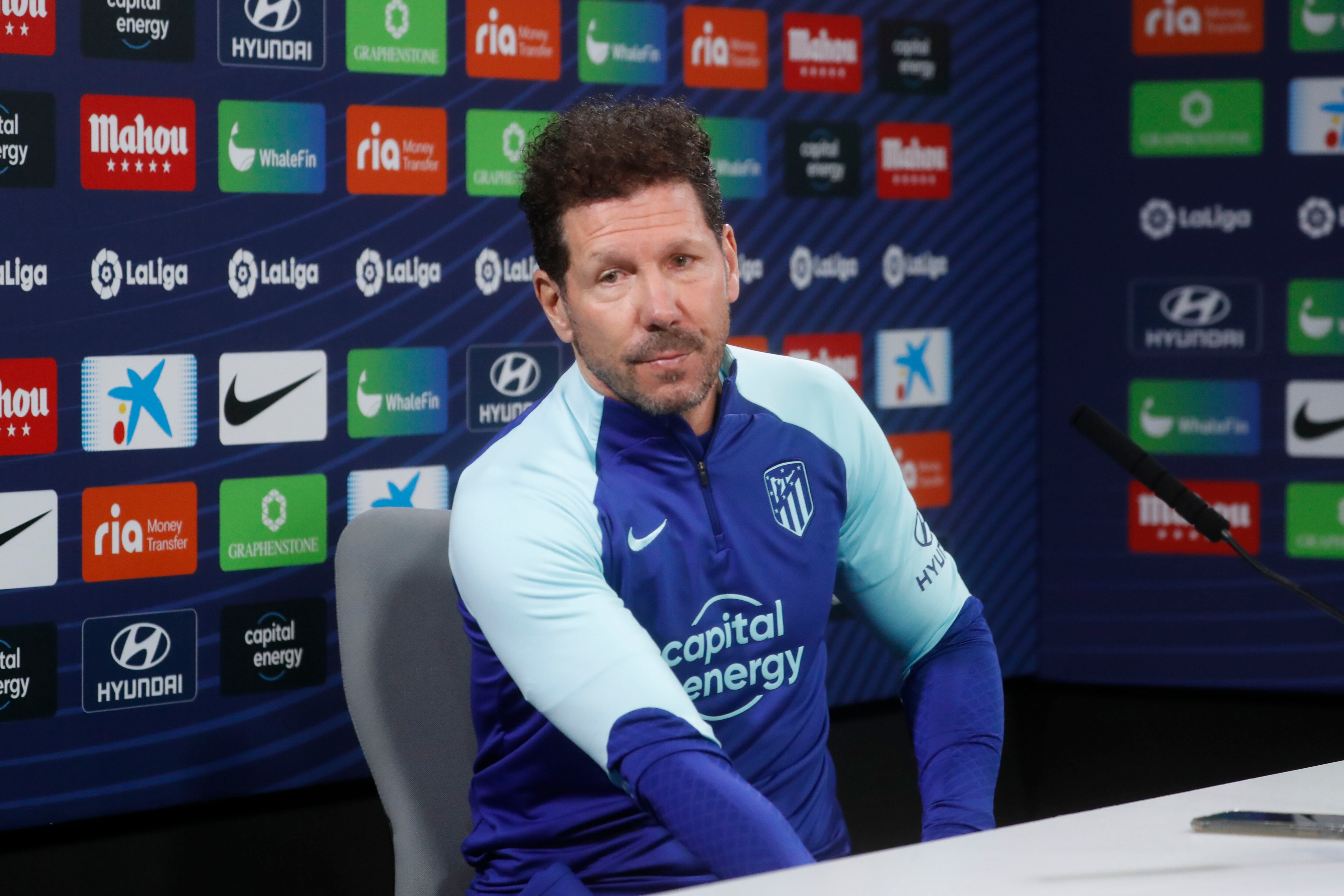 El entrenador del Atlético de Madrid, Diego Pablo Simeone, en rueda de prensa. EFE/Zipi