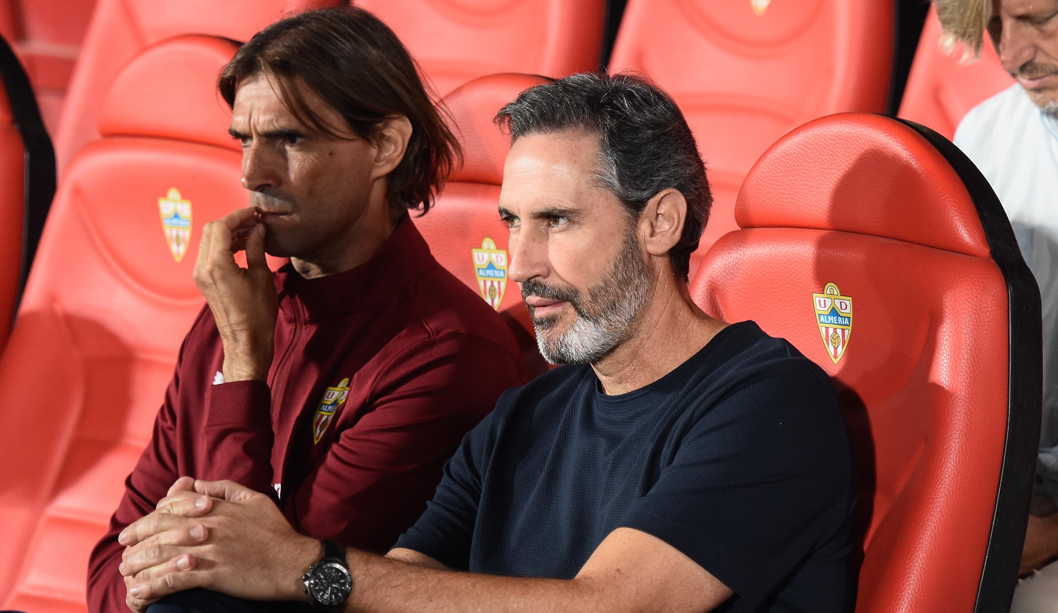 Vicente Moreno y Dani Pendín en el que sería su último partido en casa frente al Valencia.