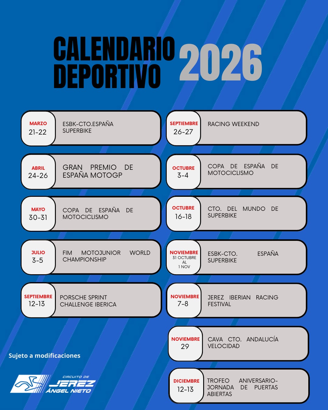 Calendario de eventos deportivos para 2026