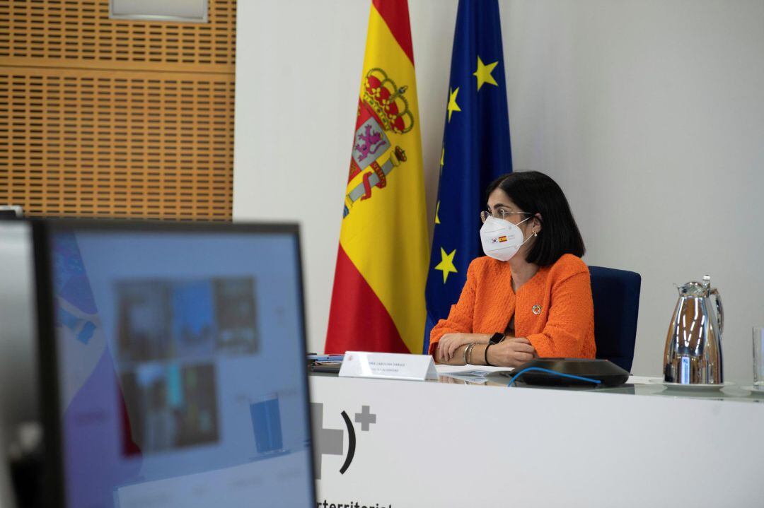 La ministra de Sanidad, Carolina Darias, durante la reunión del Consejo Interterritorial