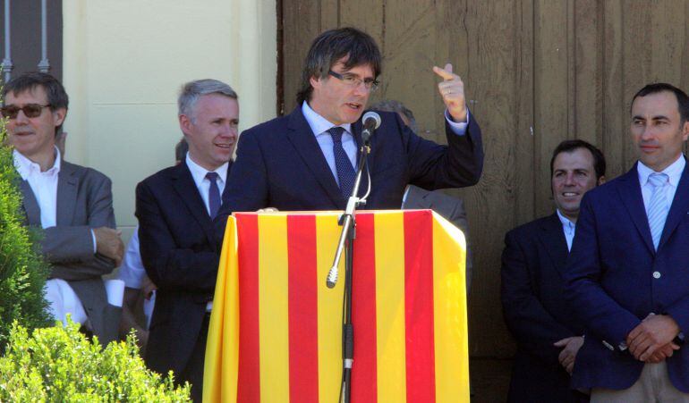 El presidente de la Generalitat, Carles Puigdemont, durante su discurso en un acto 