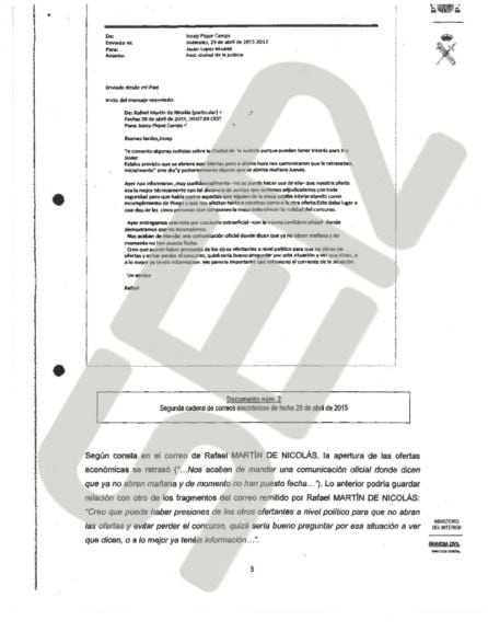 En este correo, Martín de Nicolás comunica a Piqué que han sido informados &quot;muy confidencialmente&quot; de que su oferta era &quot;la mejor&quot;