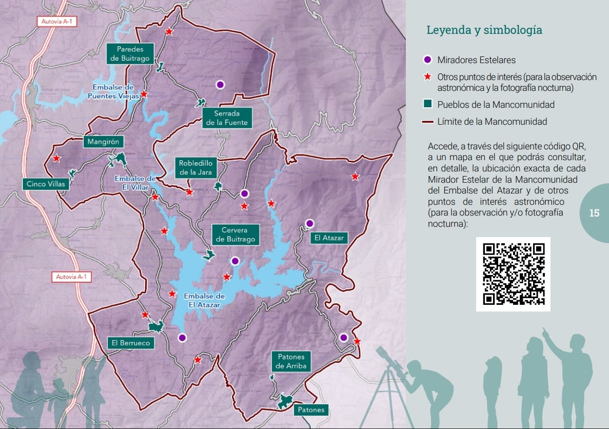 Localización de los Miradores Estelares en el entorno del embalse de El Atazar