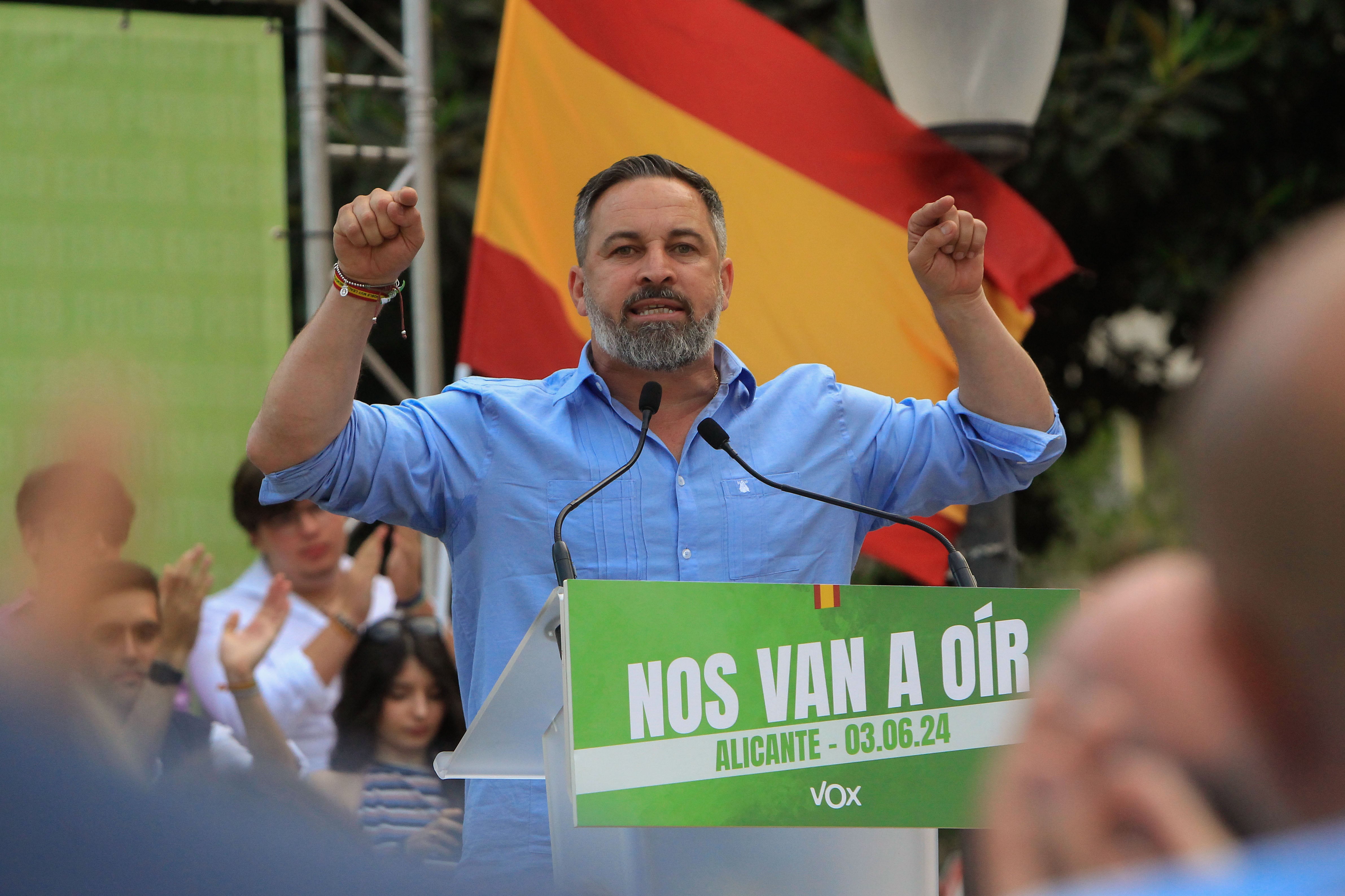 El presidente de VOX, Santiago Abascal, durante un acto electoral.