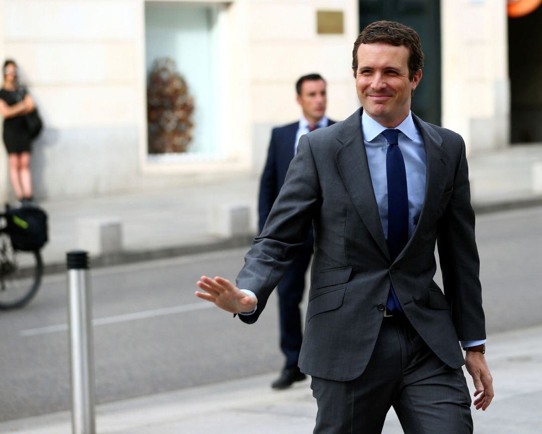 El líder del PP, Pablo Casado, a su llegada al Congreso.