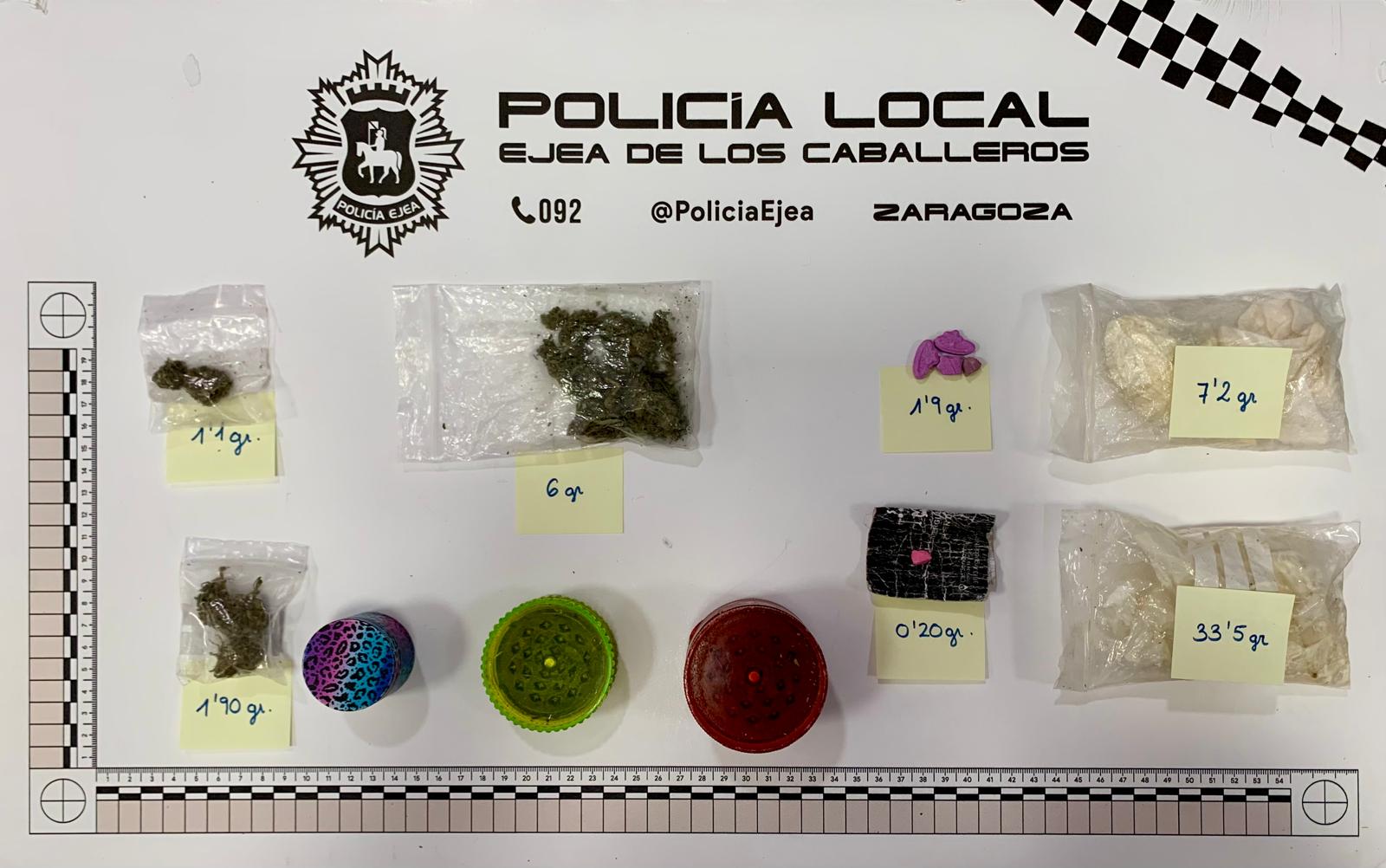 La Policía Local de Ejea incauta más de 160 gramos de drogas en solo un fin de semana