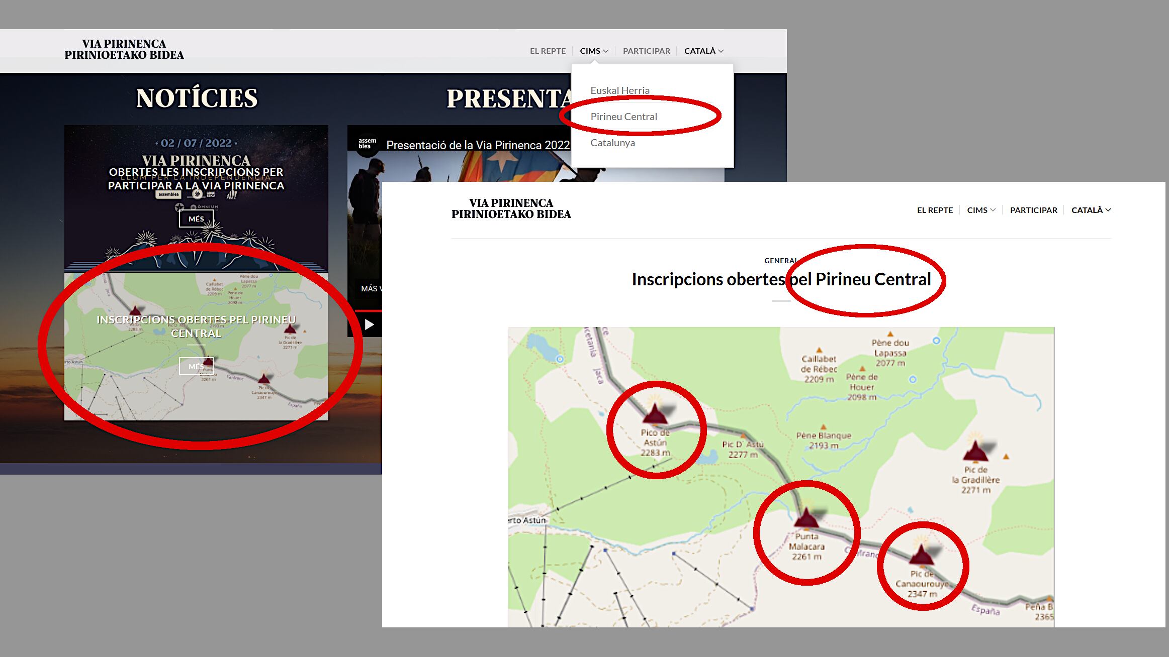 La web facilita información sobre las cumbres que propone añadir a esta acción