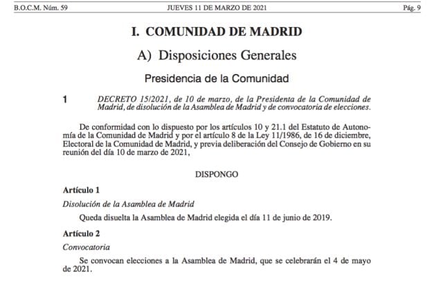 Página del Boletín Oficial de la Comunidad de Madrid.