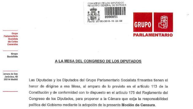 Consulta la moción de censura registrada por el PSOE