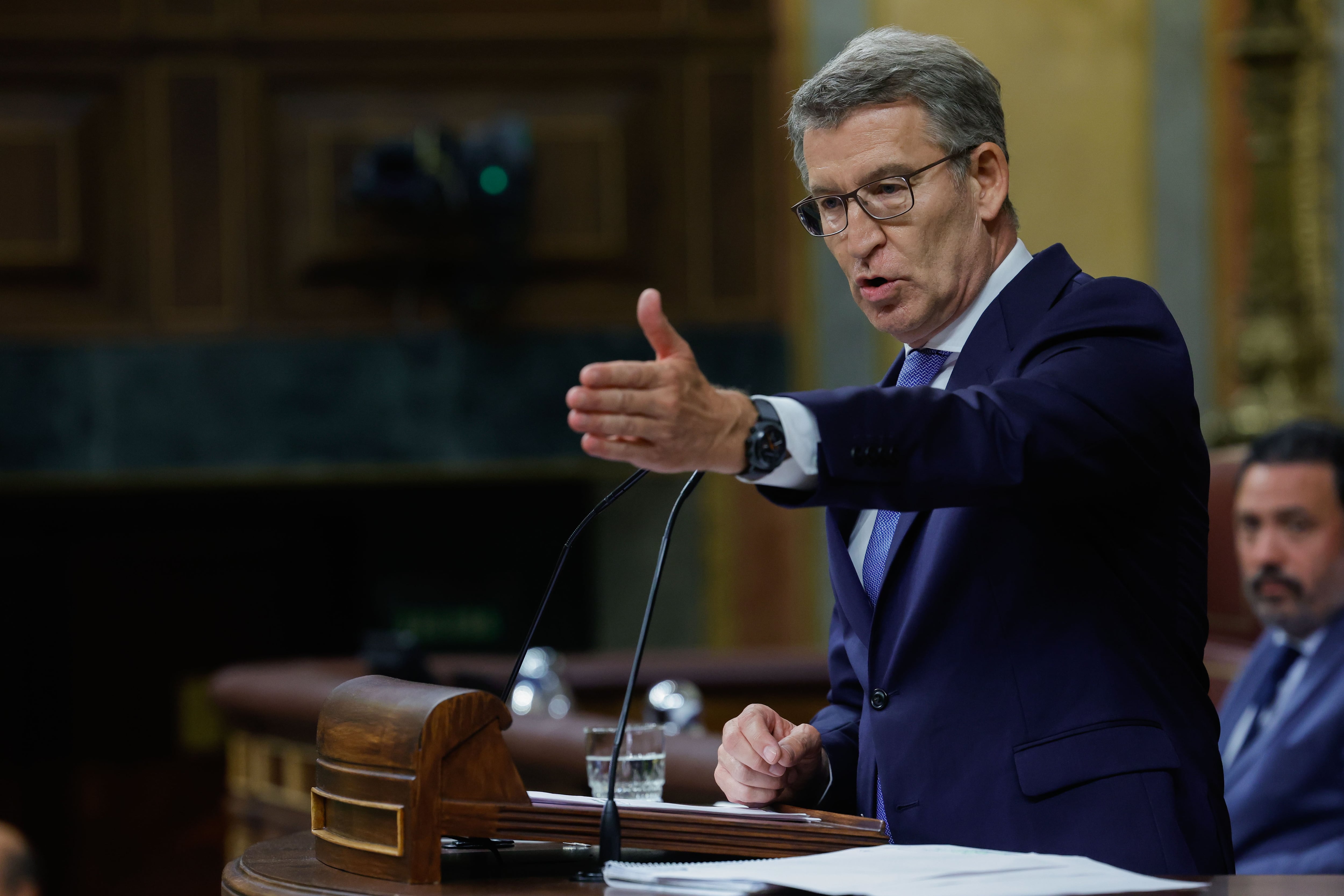 El líder del PP, Alberto Núñez Feijóo, en su intervención este miércoles en el Congreso.