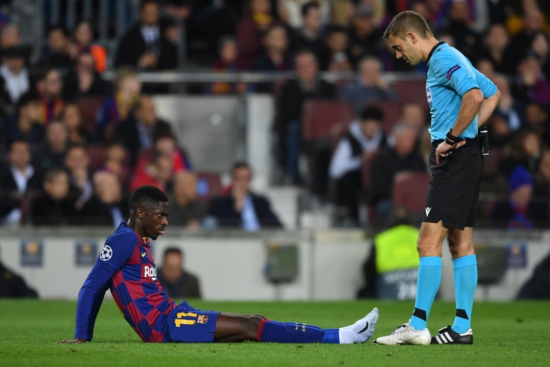 Dembélé lesionado en el Camp Nou