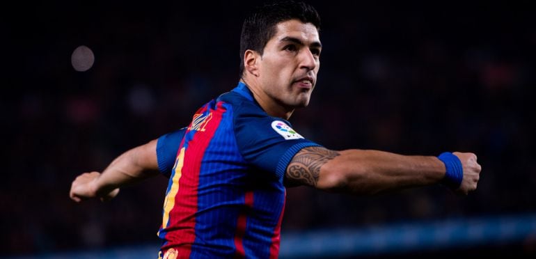 Suárez celebra su gol ante el Atlético de Madrid en el Camp Nou