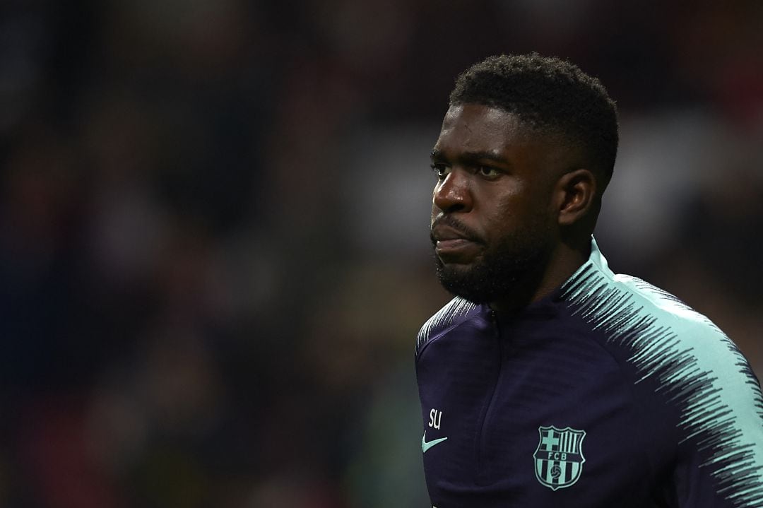 Umtiti, durante el calentamiento. 