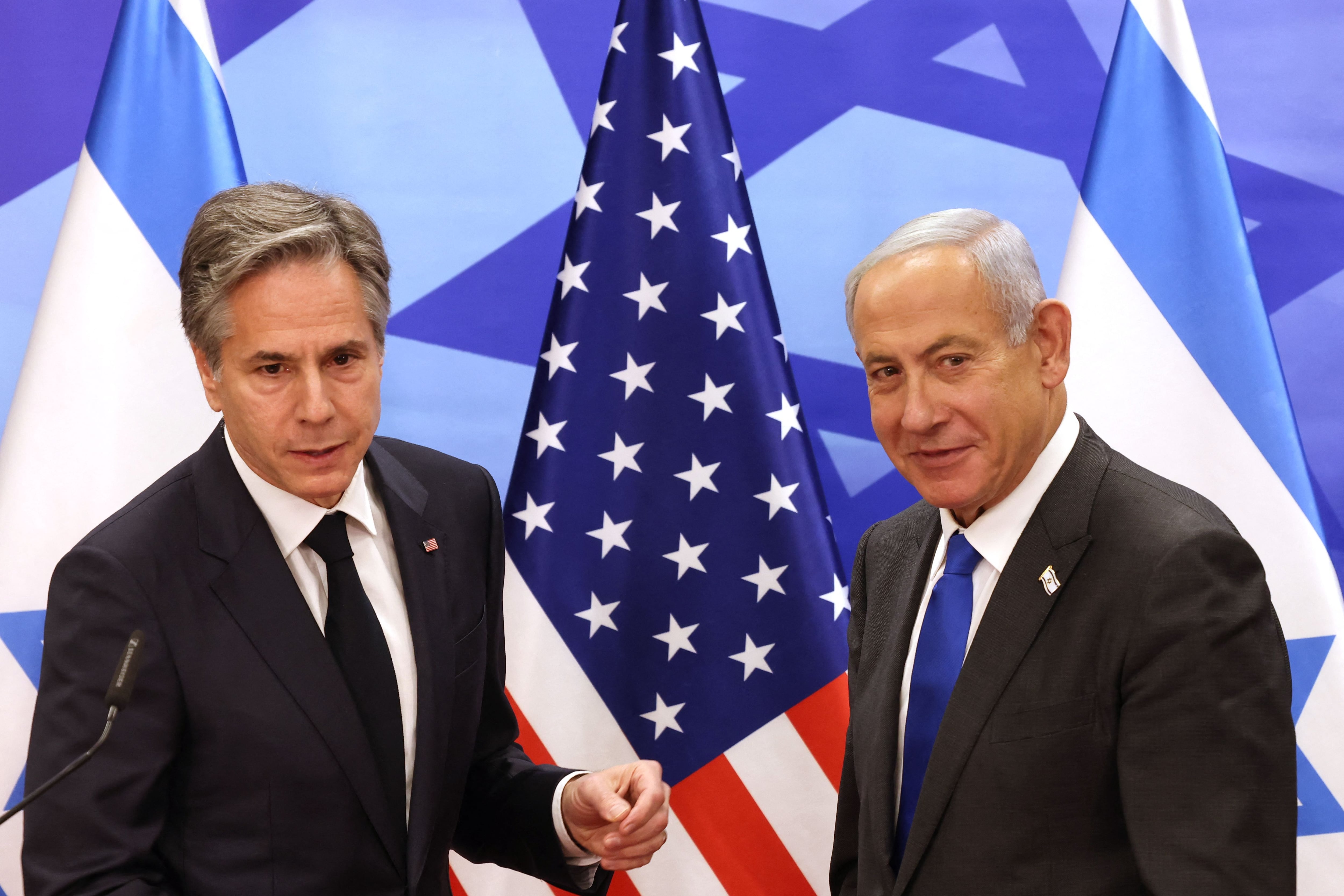 El secretario de estado de EEUU, Antony Blinken, junto al primer ministro de Israel, Benjamin Netanyahu