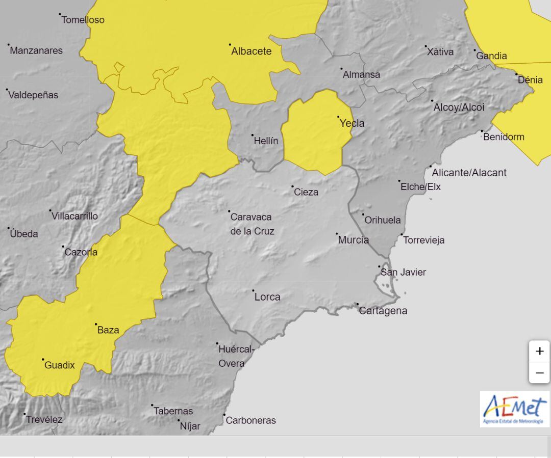 Aviso amarillo en la comarca del Altiplano por bajas temperaturas