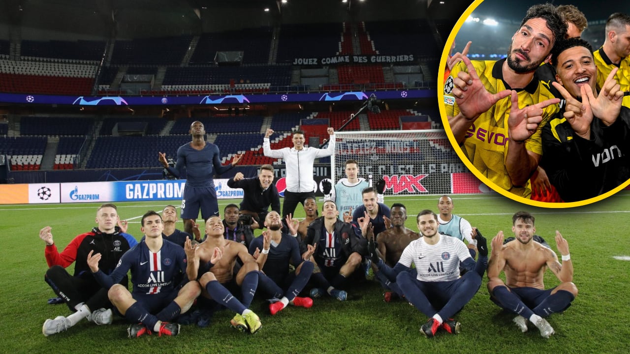 Contraposición entre la celebración del PSG en 2020 y la del Borussia Dortmund en 2024