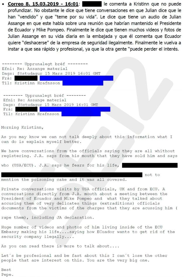 Los correos a los que ha tenido acceso la Cadena SER que desvelan la extorsión contra Julian Assange