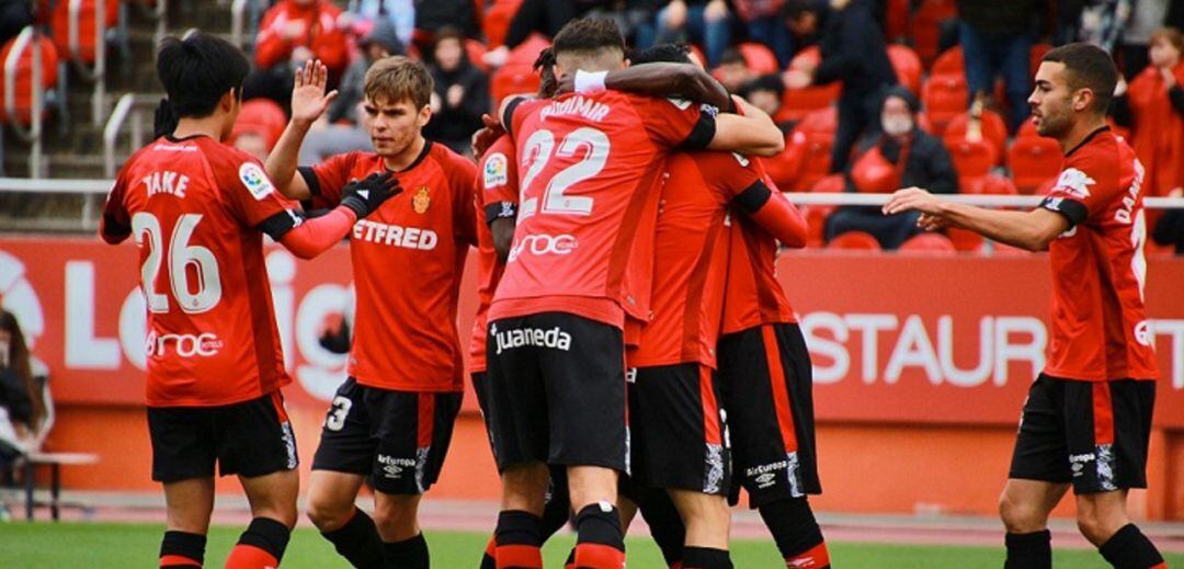 Celebración de gol del Real Mallorca.