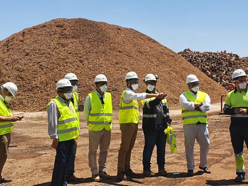 Autoridades visitando los depósitos de biomasa de la planta &quot;Biollano&quot; de Puertollano