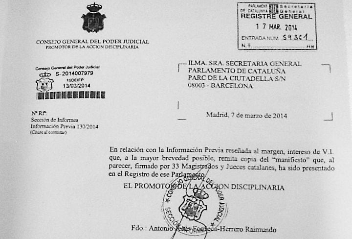 El requeriment enviat pel Consell General del Poder Judicial al Parlament