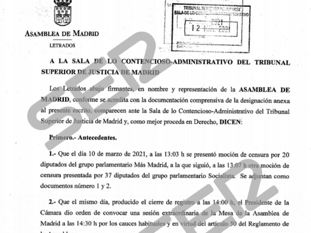 La SER adelanta el recurso de la Asamblea de Madrid para frenar el decreto de elecciones de Ayuso