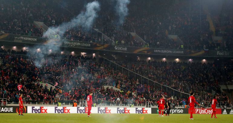 Soccer Football - Europa League Round of 32 First Leg - Spartak Moscow vs Athletic Bilbao - Otkrytiye Arena, Moscow, Russia - February 15, 2018   Spartak Moscow fans during the match