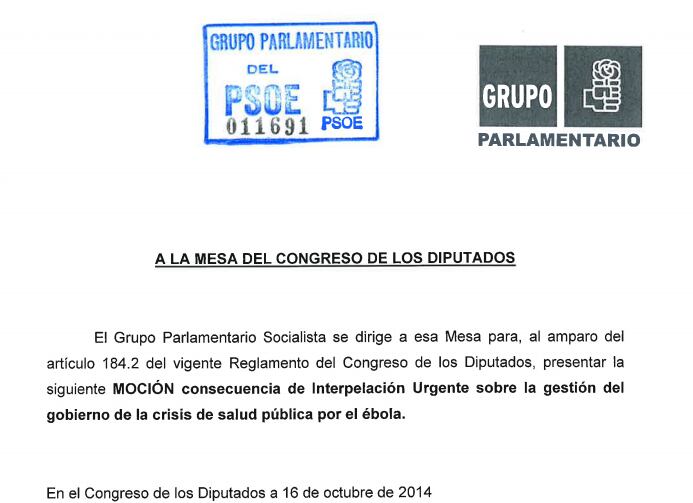 Moción del PSOE en la que piden el cese de Ana Mato por su gestión de la crisis del ébola