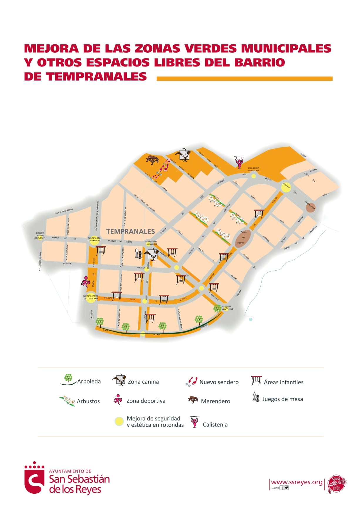 Mapa con la localización de las actuaciones que se realizarán en el barrio de Tempranales de San Sebastián de los Reyes