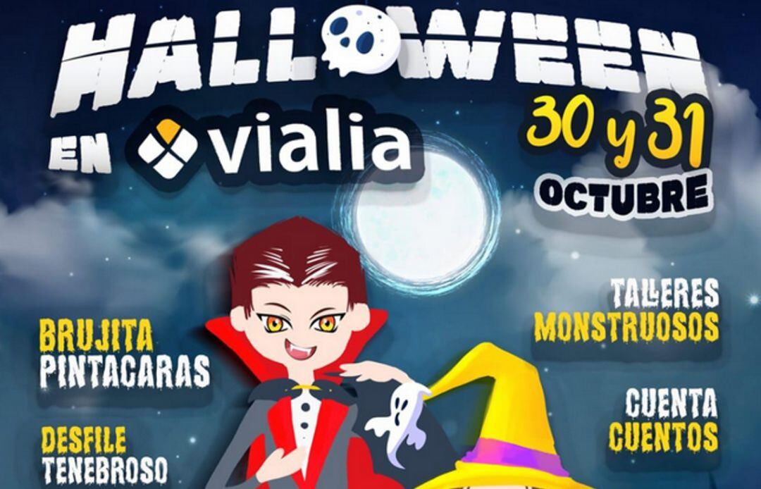 Cartel anunciador de Halloween en la estación Vialia Los Llanos