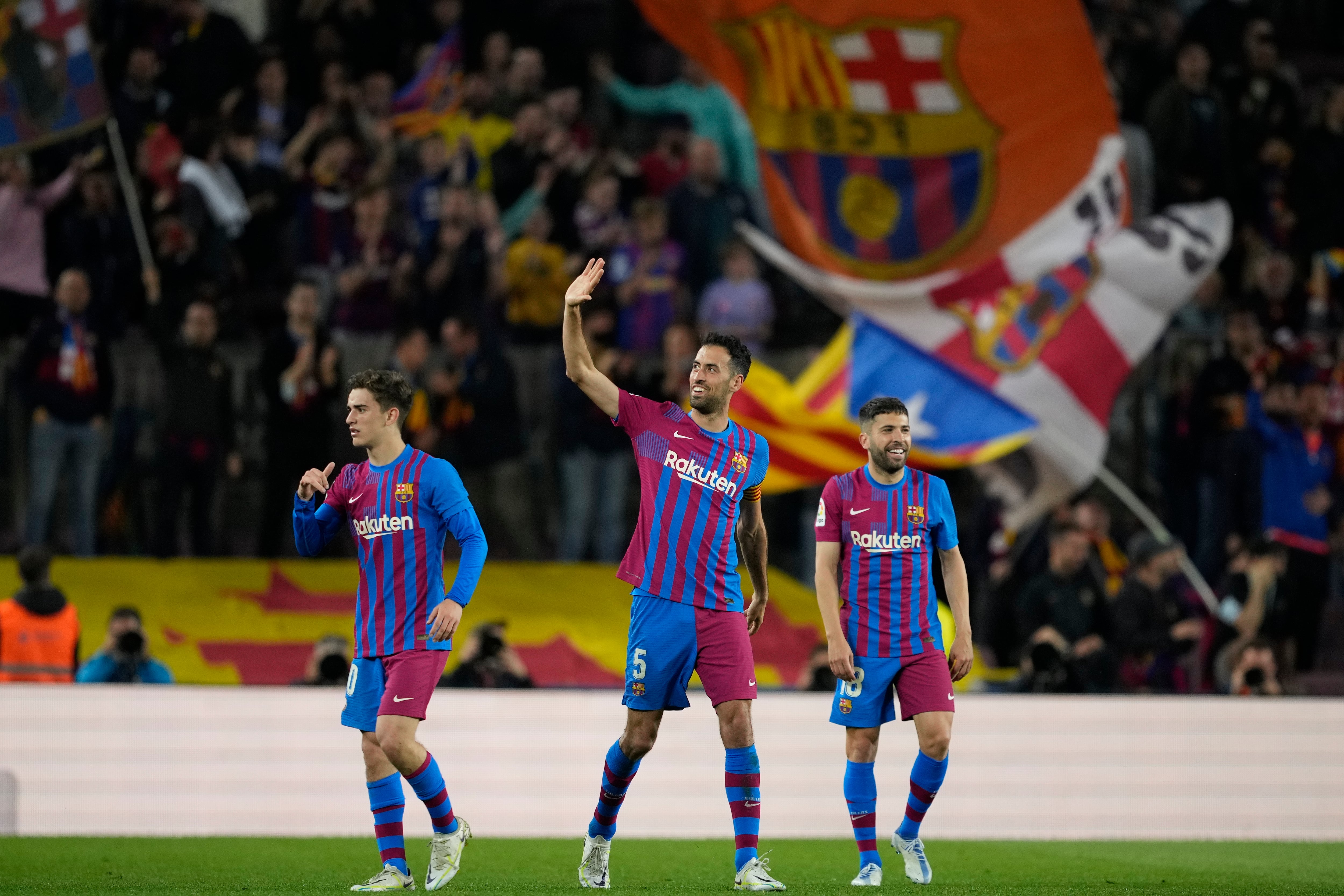 Sergio Busquets celebra el 2-0 ante el Mallorca.