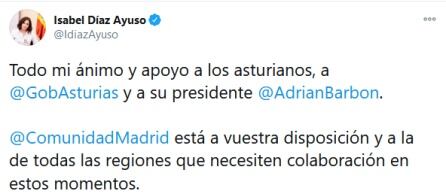 Mensaje de Isabel Díaz Ayuso.