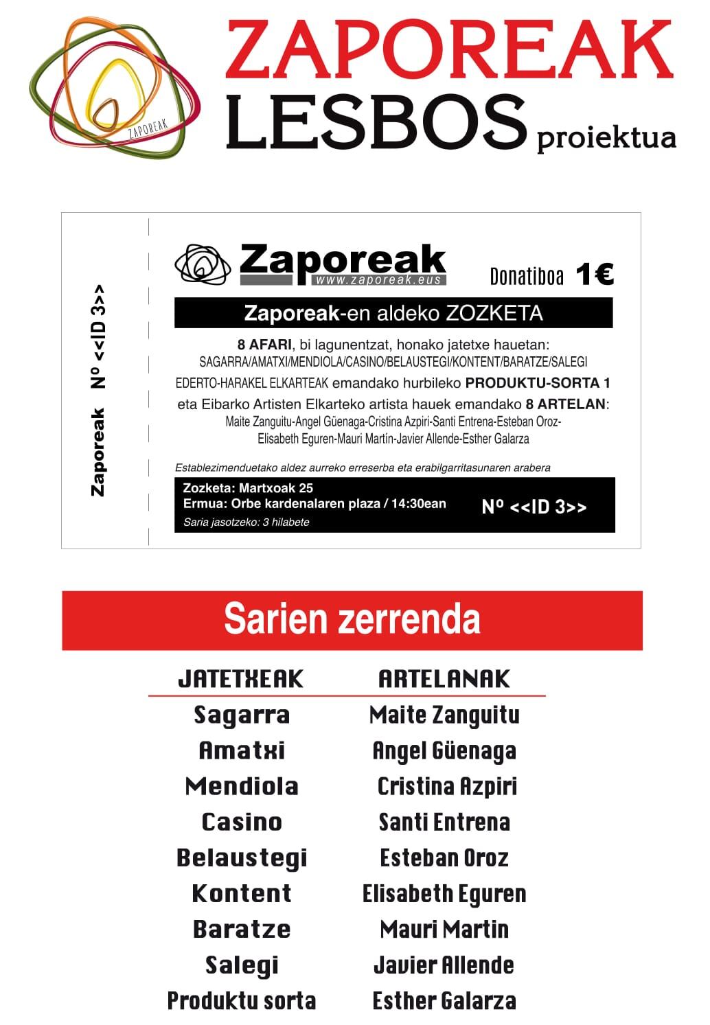 La venta de las rifas en favor de Zaporeak comienza en unos días