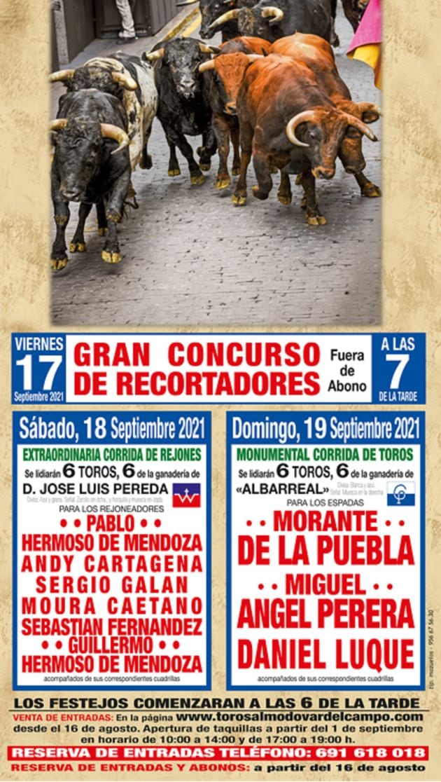 Cartel taurino de la feria de septiembre de Almódovar del Campo