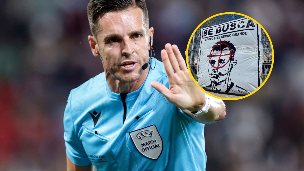 La pancarta que iba dirigida al colegiado Carlos del Cerro Grande