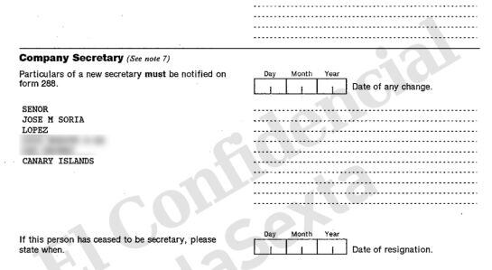 Documento que demuestra la vinculación de José Manuel Soria con la empresa británica UK Lines.