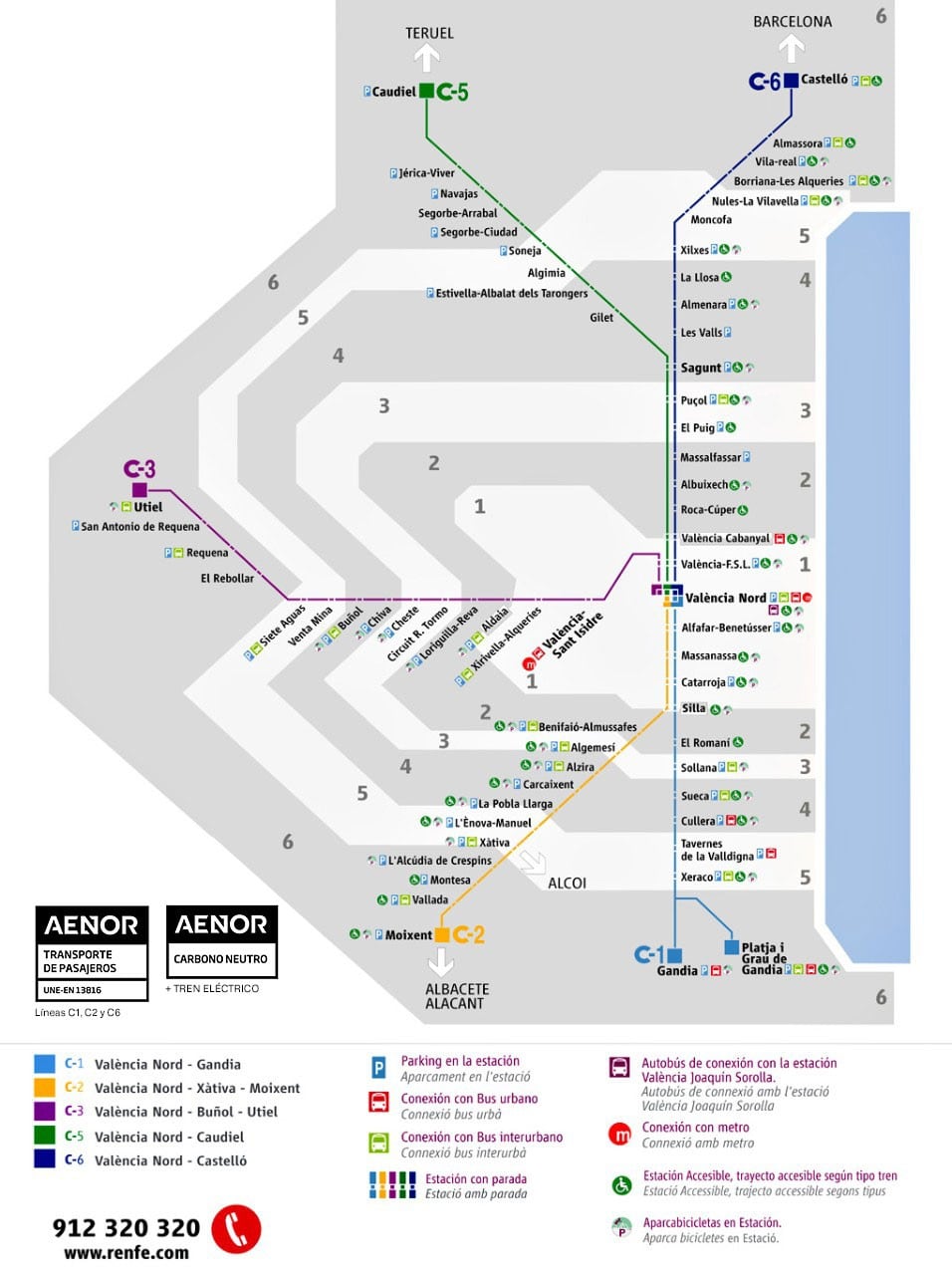 Mapa de las líneas de Cercanías València. Fuente: Renfe