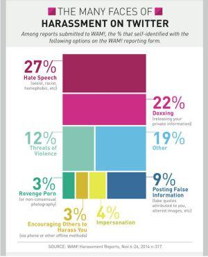 Gráfico cortesia de Action and the Media, donde se observan los abusos más denunciados en Twitter.