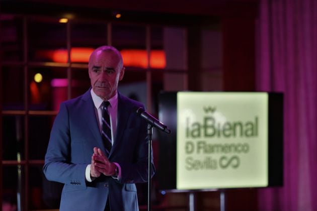 Antonio Muñoz, delegado de Turismo, durante la presentación de la Bienal de Flamenco en el Teatro Real de Madrid