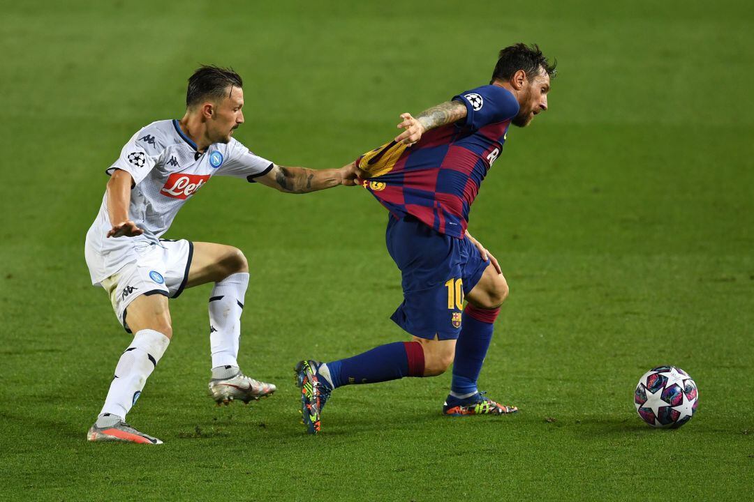 Messi, durante el partido de Champions contra el Nápoles.