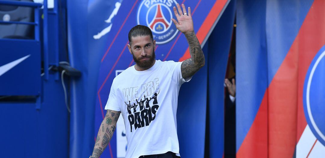 Sergio Ramos, durante la presentación oficial del PSG